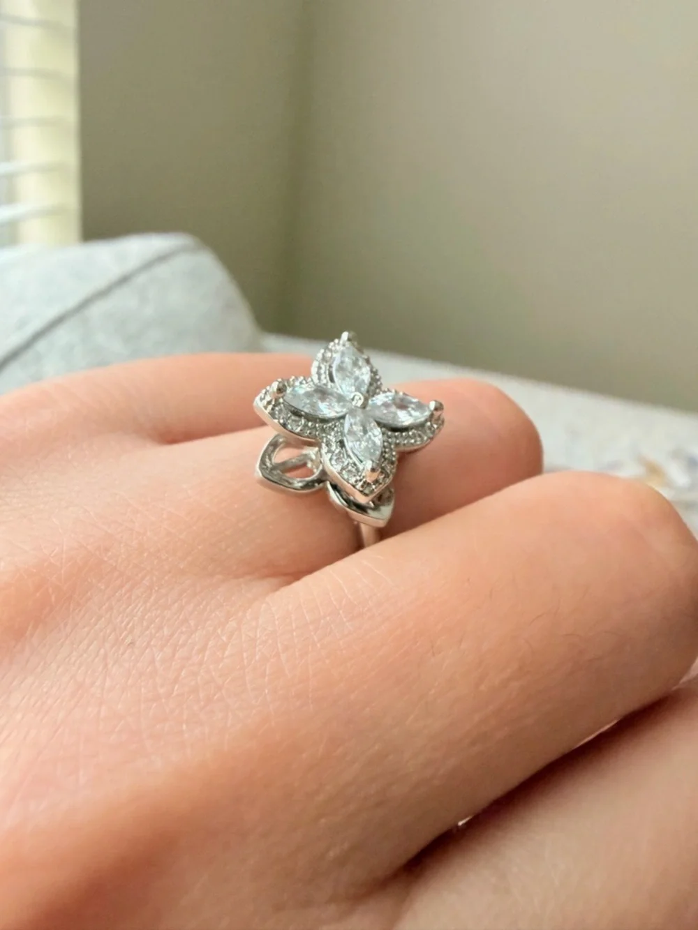 Sterling Silver Floral CZ Cocktail Ring in Silver
